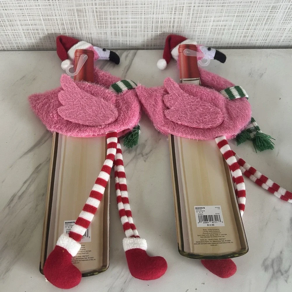 Wine Bags Wine Covers Lot of 4 Flamingos Christmas Fir Tree Santa New Kohl's BxY